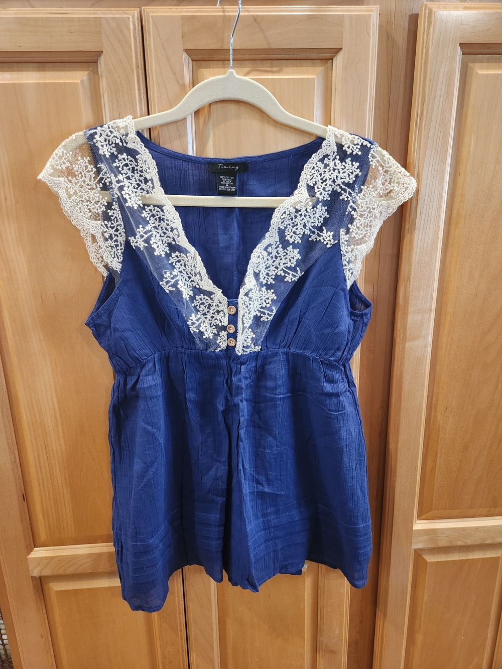 Timing Navy Blue Camisole with Cream Lace Trim